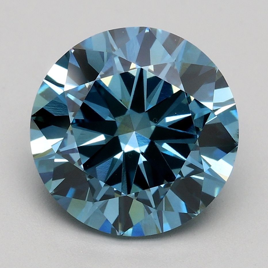 Loose Diamond - ROUND 2.5ct Fancy Vivid Blue VVS2: Loose Diamond - ROUND 2.5ct Fancy Vivid Blue VVS2 Source: This is a real non-mined Diamond that has been grown in a lab Shape: ROUND Carats: 2.5 Color: Fancy Vivid Blue Certification: IGI Video: