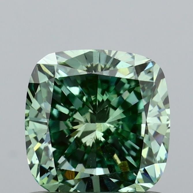 Loose Diamond - CUSHION MODIFIED 0.9ct Fancy Vivid Green VS2: Loose Diamond - CUSHION MODIFIED 0.9ct Fancy Vivid Green VS2 Source: This is a real non-mined Diamond that has been grown in a lab Shape: CUSHION MODIFIED Carats: 0.9 Color: Fancy Vivid Green Certific