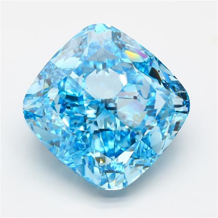 Loose Diamond - CUSHION MODIFIED 51.43ct Fancy Vivid Blue SI1: Loose Diamond - CUSHION MODIFIED 51.43ct Fancy Vivid Blue SI1 Source: This is a real non-mined Diamond that has been grown in a lab Shape: CUSHION MODIFIED Carats: 51.43 Color: Fancy Vivid Blue Certif
