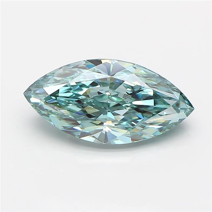 Loose Diamond - MARQUISE 2.75ct Fancy Vivid Blueish Green VVS2: Loose Diamond - MARQUISE 2.75ct Fancy Vivid Blueish Green VVS2 Source: This is a real non-mined Diamond that has been grown in a lab Shape: MARQUISE Carats: 2.75 Color: Fancy Vivid Blueish Green Certi