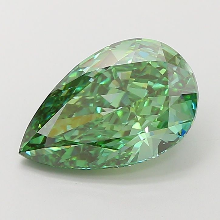 Loose Diamond - PEAR 4.22ct Fancy Vivid Green VVS2: Loose Diamond - PEAR 4.22ct Fancy Vivid Green VVS2 Source: This is a real non-mined Diamond that has been grown in a lab Shape: PEAR Carats: 4.22 Color: Fancy Vivid Green Certification: IGI Video: