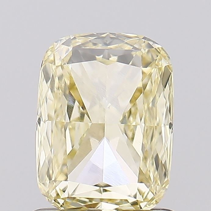 Loose Diamond - CUSHION MODIFIED 1.08ct Fancy Light Yellow VVS1: Loose Diamond - CUSHION MODIFIED 1.08ct Fancy Light Yellow VVS1 Source: This is a real non-mined Diamond that has been grown in a lab Shape: CUSHION MODIFIED Carats: 1.08 Color: Fancy Light Yellow Cer