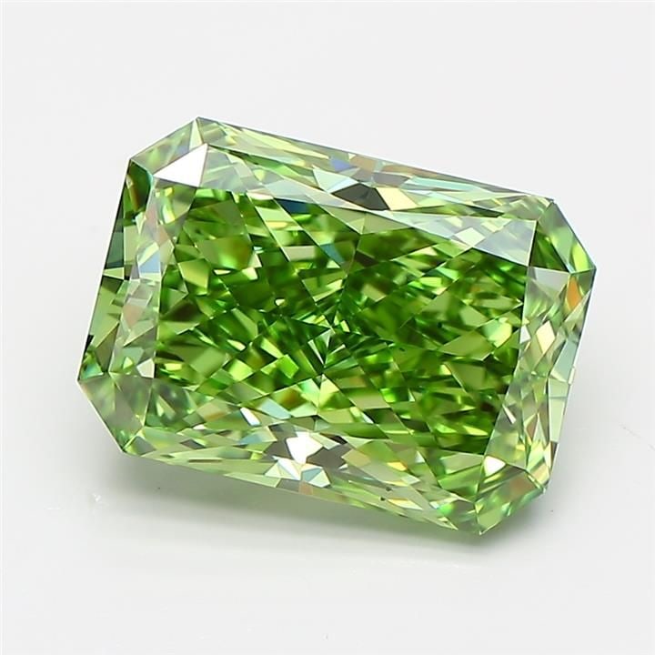Loose Diamond - RADIANT 3.73ct Fancy Vivid Green VS2: Loose Diamond - RADIANT 3.73ct Fancy Vivid Green VS2 Source: This is a real non-mined Diamond that has been grown in a lab Shape: RADIANT Carats: 3.73 Color: Fancy Vivid Green Certification: IGI Video