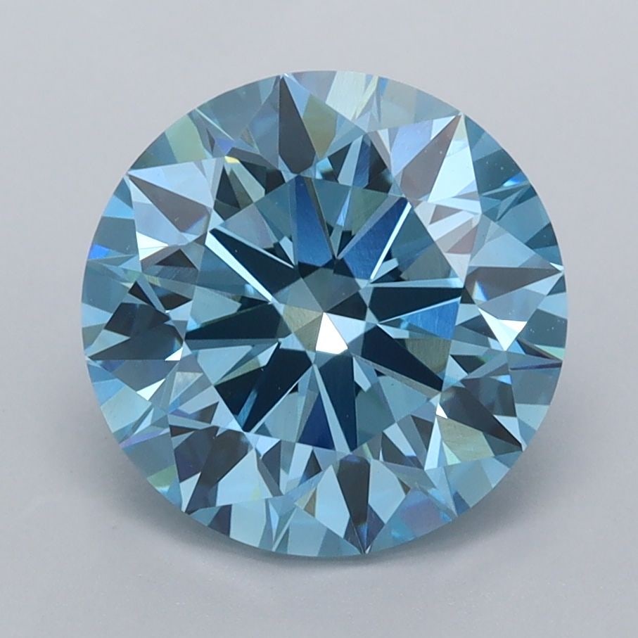 Ideal Loose Diamond - ROUND 3.1ct Fancy Vivid Blue VVS2: Ideal Loose Diamond - ROUND 3.1ct Fancy Vivid Blue VVS2 Source: This is a real non-mined Diamond that has been grown in a lab Shape: ROUND Carats: 3.1 Color: Fancy Vivid Blue Certification: IGI Video: