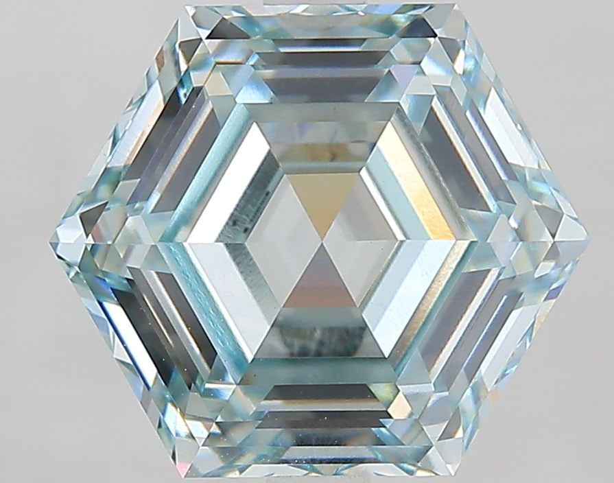 Loose Diamond - HEXAGONAL 4.09ct Fancy Light Blueish Green VVS2: Loose Diamond - HEXAGONAL 4.09ct Fancy Light Blueish Green VVS2 Source: This is a real non-mined Diamond that has been grown in a lab Shape: HEXAGONAL Carats: 4.09 Color: Fancy Light Blueish Green Cer