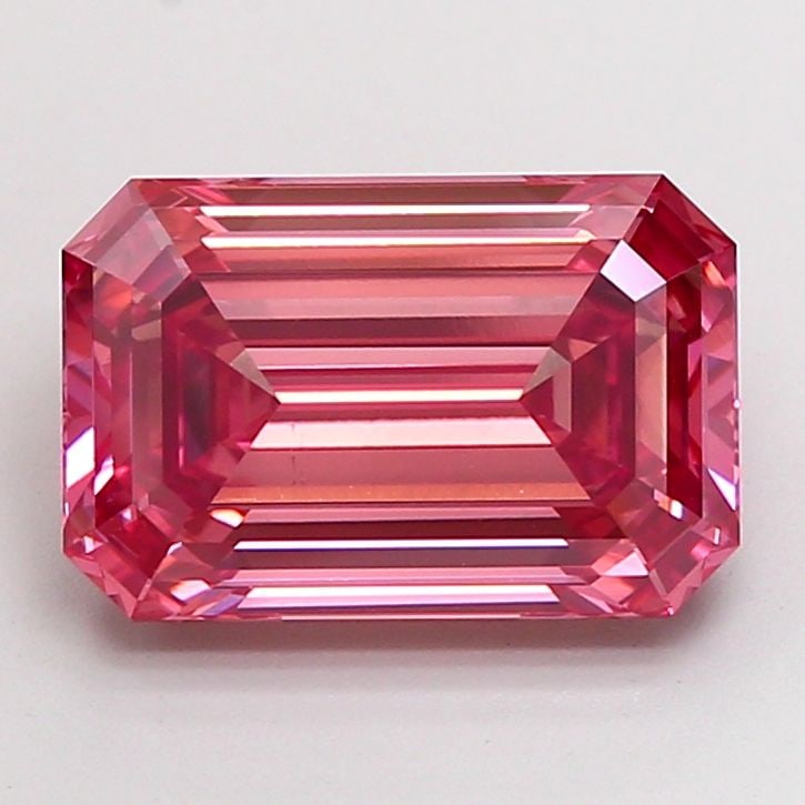Loose Diamond - EMERALD 4.85ct Fancy Vivid Pink VS2: Loose Diamond - EMERALD 4.85ct Fancy Vivid Pink VS2 Source: This is a real non-mined Diamond that has been grown in a lab Shape: EMERALD Carats: 4.85 Color: Fancy Vivid Pink Certification: IGI Video:
