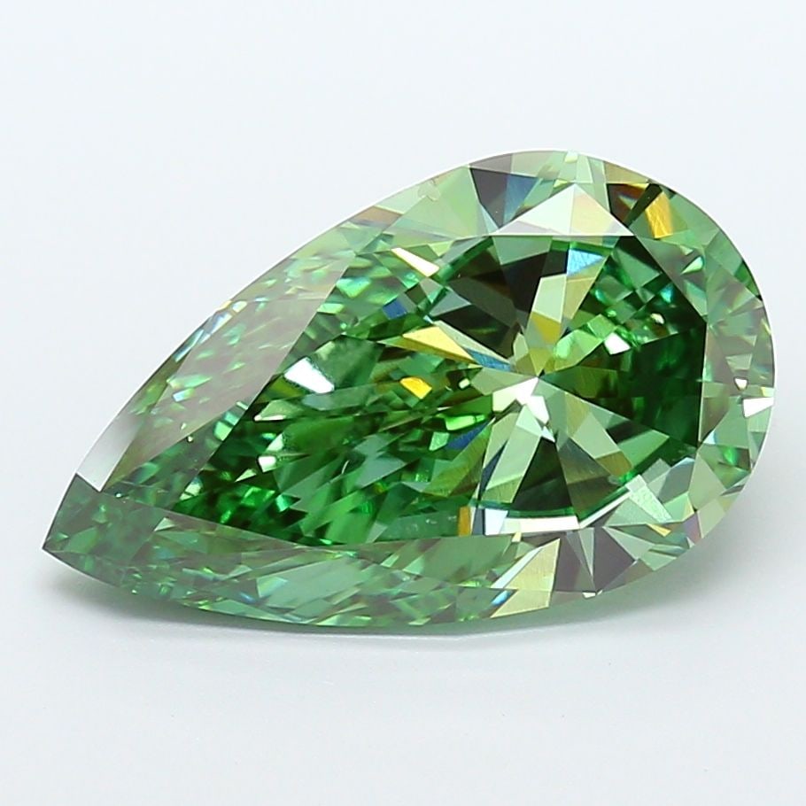 Loose Diamond - PEAR 10.0ct Fancy Vivid Green VS2: Loose Diamond - PEAR 10.0ct Fancy Vivid Green VS2 Source: This is a real non-mined Diamond that has been grown in a lab Shape: PEAR Carats: 10.0 Color: Fancy Vivid Green Certification: IGI Video: