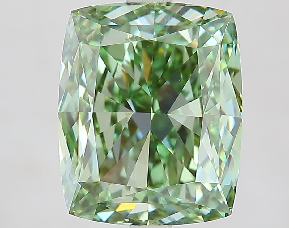 Loose Diamond - CUSHION MODIFIED 5.05ct Fancy Vivid Green VVS2: Loose Diamond - CUSHION MODIFIED 5.05ct Fancy Vivid Green VVS2 Source: This is a real non-mined Diamond that has been grown in a lab Shape: CUSHION MODIFIED Carats: 5.05 Color: Fancy Vivid Green Certi
