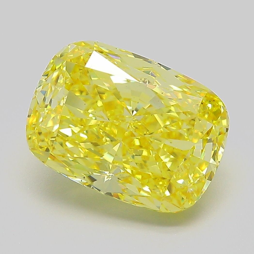 Loose Diamond - CUSHION MODIFIED 5.05ct Fancy Vivid Yellow VS1: Loose Diamond - CUSHION MODIFIED 5.05ct Fancy Vivid Yellow VS1 Source: This is a real non-mined Diamond that has been grown in a lab Shape: CUSHION MODIFIED Carats: 5.05 Color: Fancy Vivid Yellow Cert