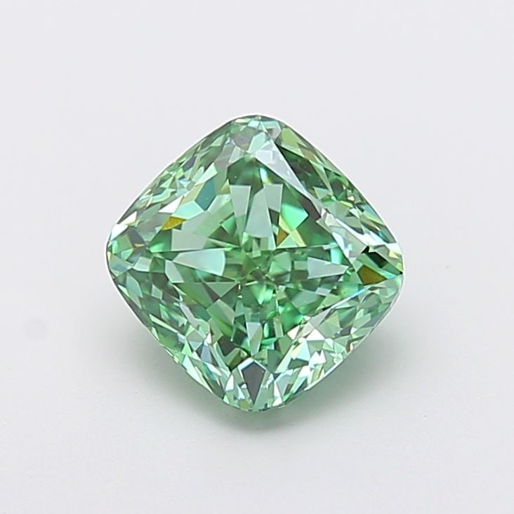 Loose Diamond - CUSHION MODIFIED 2.56ct Fancy Vivid Green VS1: Loose Diamond - CUSHION MODIFIED 2.56ct Fancy Vivid Green VS1 Source: This is a real non-mined Diamond that has been grown in a lab Shape: CUSHION MODIFIED Carats: 2.56 Color: Fancy Vivid Green Certif