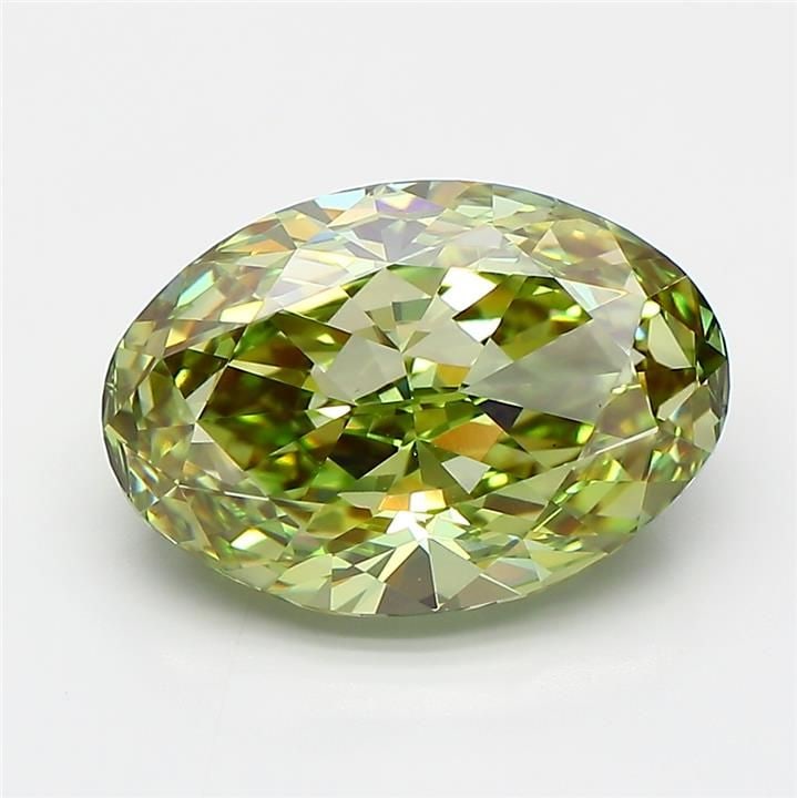 Loose Diamond - OVAL 4.33ct Fancy Vivid Green VS1: Loose Diamond - OVAL 4.33ct Fancy Vivid Green VS1 Source: This is a real non-mined Diamond that has been grown in a lab Shape: OVAL Carats: 4.33 Color: Fancy Vivid Green Certification: IGI Video: