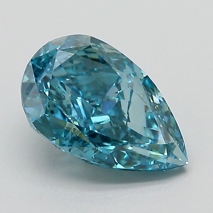 Loose Diamond - PEAR 2.08ct Fancy Vivid Greenish Blue VVS2: Loose Diamond - PEAR 2.08ct Fancy Vivid Greenish Blue VVS2 Source: This is a real non-mined Diamond that has been grown in a lab Shape: PEAR Carats: 2.08 Color: Fancy Vivid Greenish Blue Certification