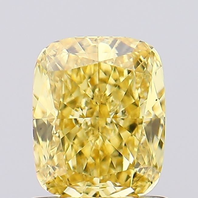 Loose Diamond - CUSHION MODIFIED 1.08ct Fancy Vivid Yellow VS2: Loose Diamond - CUSHION MODIFIED 1.08ct Fancy Vivid Yellow VS2 Source: This is a real non-mined Diamond that has been grown in a lab Shape: CUSHION MODIFIED Carats: 1.08 Color: Fancy Vivid Yellow Cert