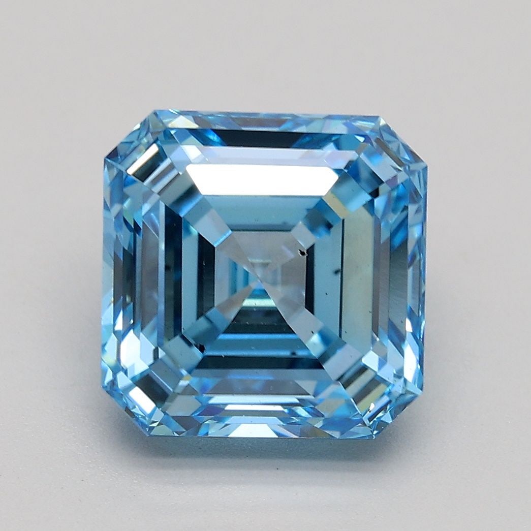 Loose Diamond - ASSCHER 2.67ct Fancy Intense Blue VS2: Loose Diamond - ASSCHER 2.67ct Fancy Intense Blue VS2 Source: This is a real non-mined Diamond that has been grown in a lab Shape: ASSCHER Carats: 2.67 Color: Fancy Intense Blue Certification: IGI Vid