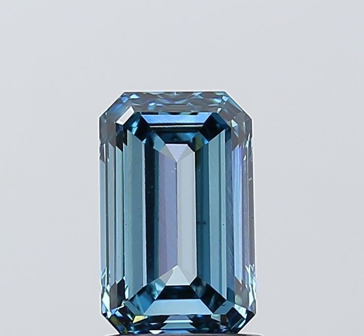 Loose Diamond - EMERALD 1.53ct Fancy Vivid Greenish Blue VS1: Loose Diamond - EMERALD 1.53ct Fancy Vivid Greenish Blue VS1 Source: This is a real non-mined Diamond that has been grown in a lab Shape: EMERALD Carats: 1.53 Color: Fancy Vivid Greenish Blue Certific