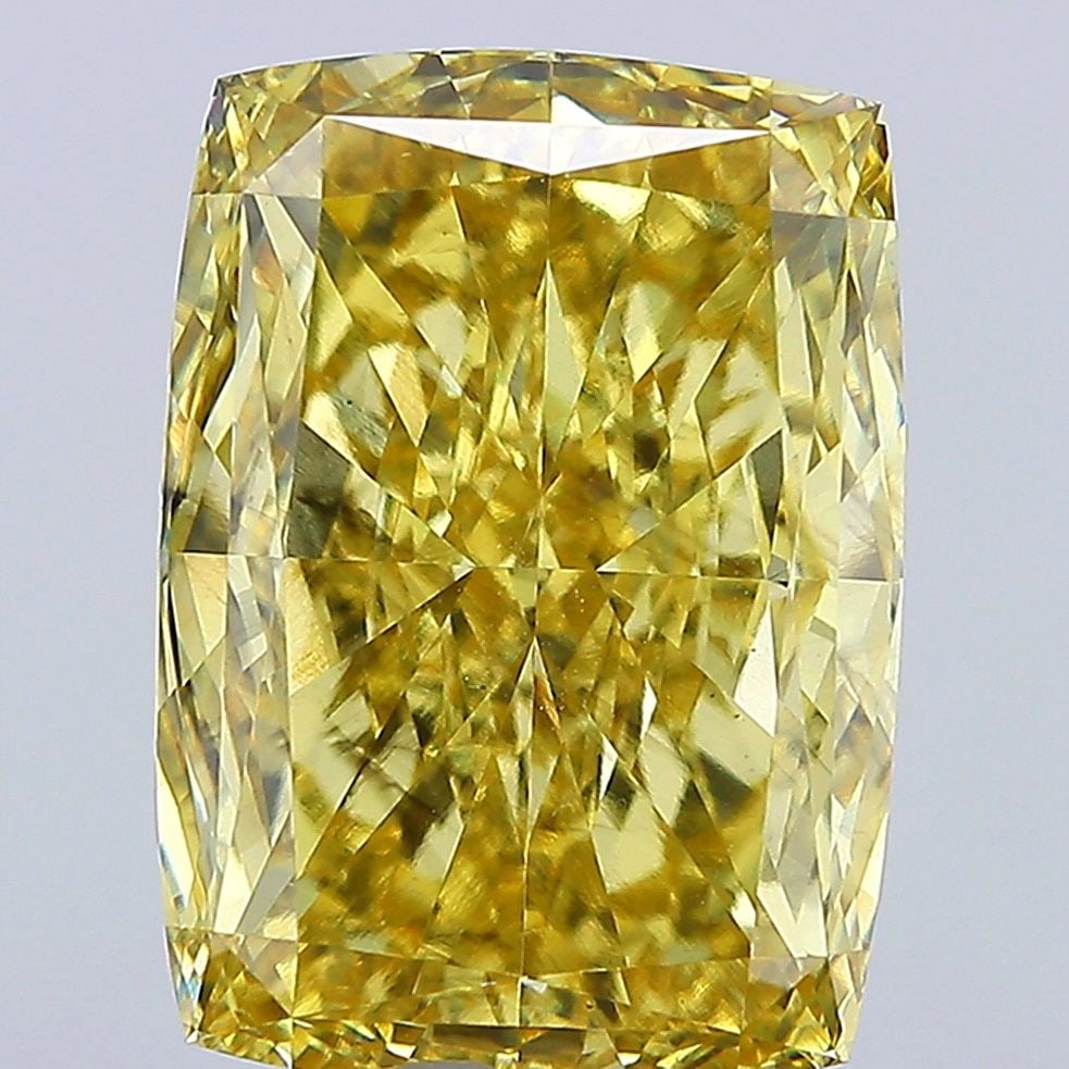 Loose Diamond - CUSHION BRILLIANT 15.04ct Fancy Vivid Yellow VS2: Loose Diamond - CUSHION BRILLIANT 15.04ct Fancy Vivid Yellow VS2 Source: This is a real non-mined Diamond that has been grown in a lab Shape: CUSHION BRILLIANT Carats: 15.04 Color: Fancy Vivid Yellow 