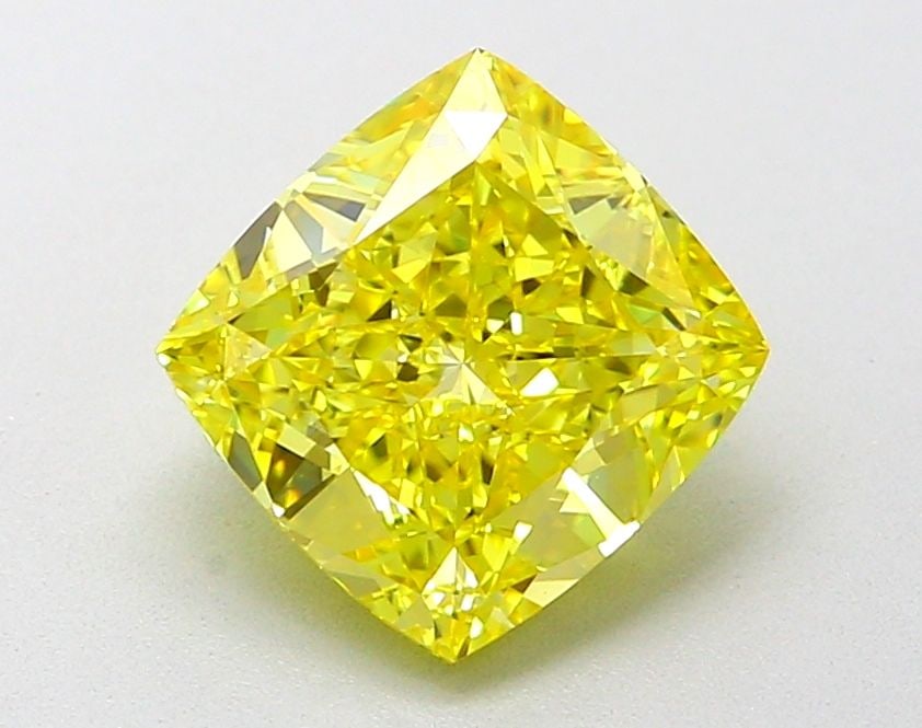 Loose Diamond - CUSHION MODIFIED 2.06ct Fancy Vivid Yellow VVS2: Loose Diamond - CUSHION MODIFIED 2.06ct Fancy Vivid Yellow VVS2 Source: This is a real non-mined Diamond that has been grown in a lab Shape: CUSHION MODIFIED Carats: 2.06 Color: Fancy Vivid Yellow Cer