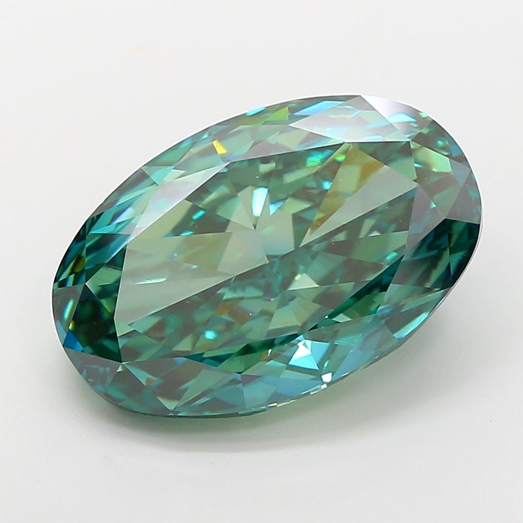 Loose Diamond - OVAL 10.0ct Fancy Vivid Blue Green VS1: Loose Diamond - OVAL 10.0ct Fancy Vivid Blue Green VS1 Source: This is a real non-mined Diamond that has been grown in a lab Shape: OVAL Carats: 10.0 Color: Fancy Vivid Blue Green Certification: IGI V