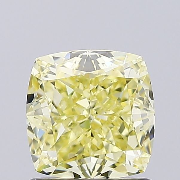 Loose Diamond - CUSHION MODIFIED 1.22ct Fancy Light Yellow VS1: Loose Diamond - CUSHION MODIFIED 1.22ct Fancy Light Yellow VS1 Source: This is a real non-mined Diamond that has been grown in a lab Shape: CUSHION MODIFIED Carats: 1.22 Color: Fancy Light Yellow Cert
