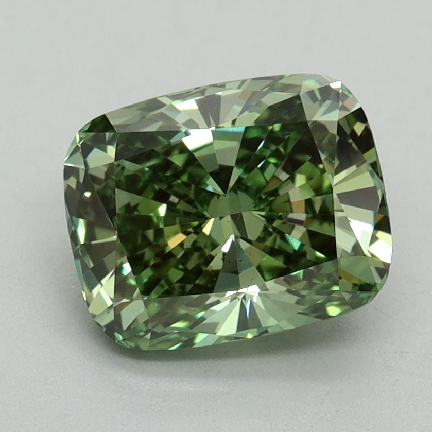 Loose Diamond - CUSHION BRILLIANT 2.06ct Fancy Vivid Green VS1: Loose Diamond - CUSHION BRILLIANT 2.06ct Fancy Vivid Green VS1 Source: This is a real non-mined Diamond that has been grown in a lab Shape: CUSHION BRILLIANT Carats: 2.06 Color: Fancy Vivid Green Cert