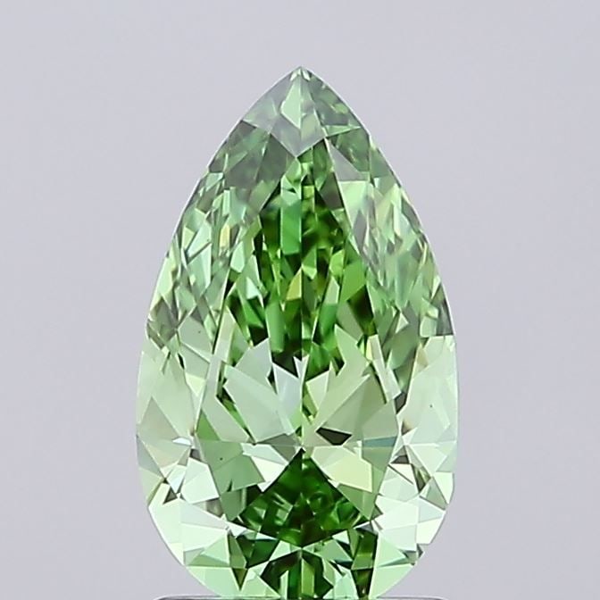 Loose Diamond - PEAR 1.37ct Fancy Vivid Green VVS2: Loose Diamond - PEAR 1.37ct Fancy Vivid Green VVS2 Source: This is a real non-mined Diamond that has been grown in a lab Shape: PEAR Carats: 1.37 Color: Fancy Vivid Green Certification: IGI Video: