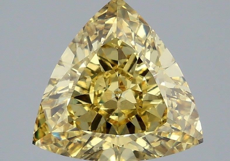 Loose Diamond - TRIANGULAR 2.56ct Fancy Vivid Yellow VS2: Loose Diamond - TRIANGULAR 2.56ct Fancy Vivid Yellow VS2 Source: This is a real non-mined Diamond that has been grown in a lab Shape: TRIANGULAR Carats: 2.56 Color: Fancy Vivid Yellow Certification: I