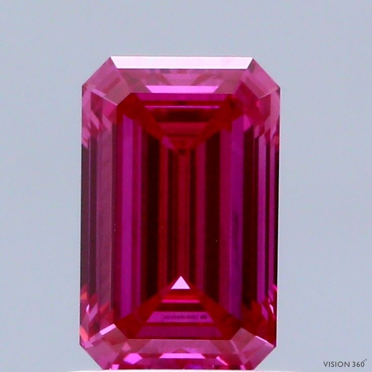 Loose Diamond - EMERALD 1.07ct Fancy Vivid Pink SI1: Loose Diamond - EMERALD 1.07ct Fancy Vivid Pink SI1 Source: This is a real non-mined Diamond that has been grown in a lab Shape: EMERALD Carats: 1.07 Color: Fancy Vivid Pink Certification: IGI The Dia