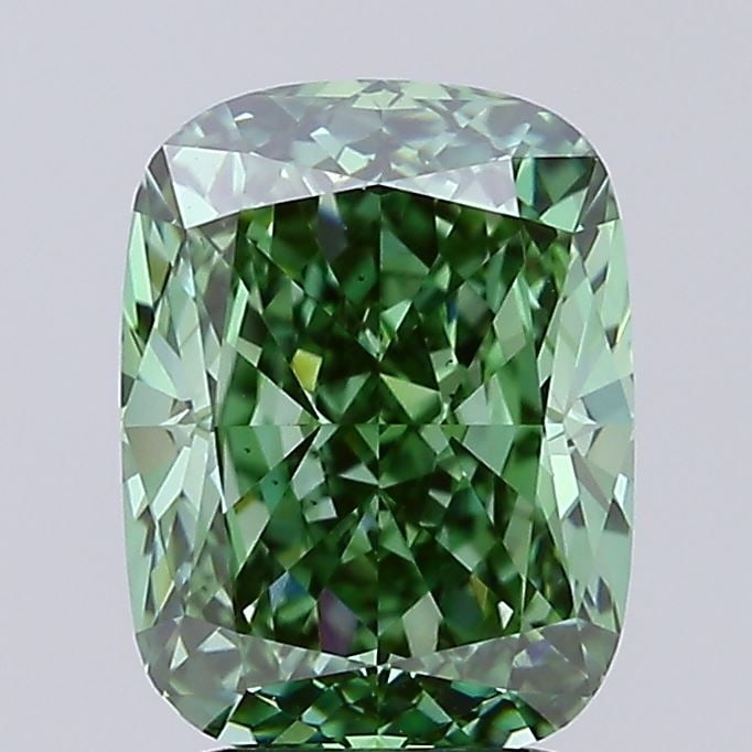 Loose Diamond - CUSHION MODIFIED 3.03ct Fancy Vivid Green VS2: Loose Diamond - CUSHION MODIFIED 3.03ct Fancy Vivid Green VS2 Source: This is a real non-mined Diamond that has been grown in a lab Shape: CUSHION MODIFIED Carats: 3.03 Color: Fancy Vivid Green Certif