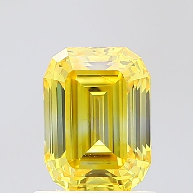 Loose Diamond - EMERALD 1.14ct Fancy Vivid Yellow VVS2: Loose Diamond - EMERALD 1.14ct Fancy Vivid Yellow VVS2 Source: This is a real non-mined Diamond that has been grown in a lab Shape: EMERALD Carats: 1.14 Color: Fancy Vivid Yellow Certification: IGI Vi