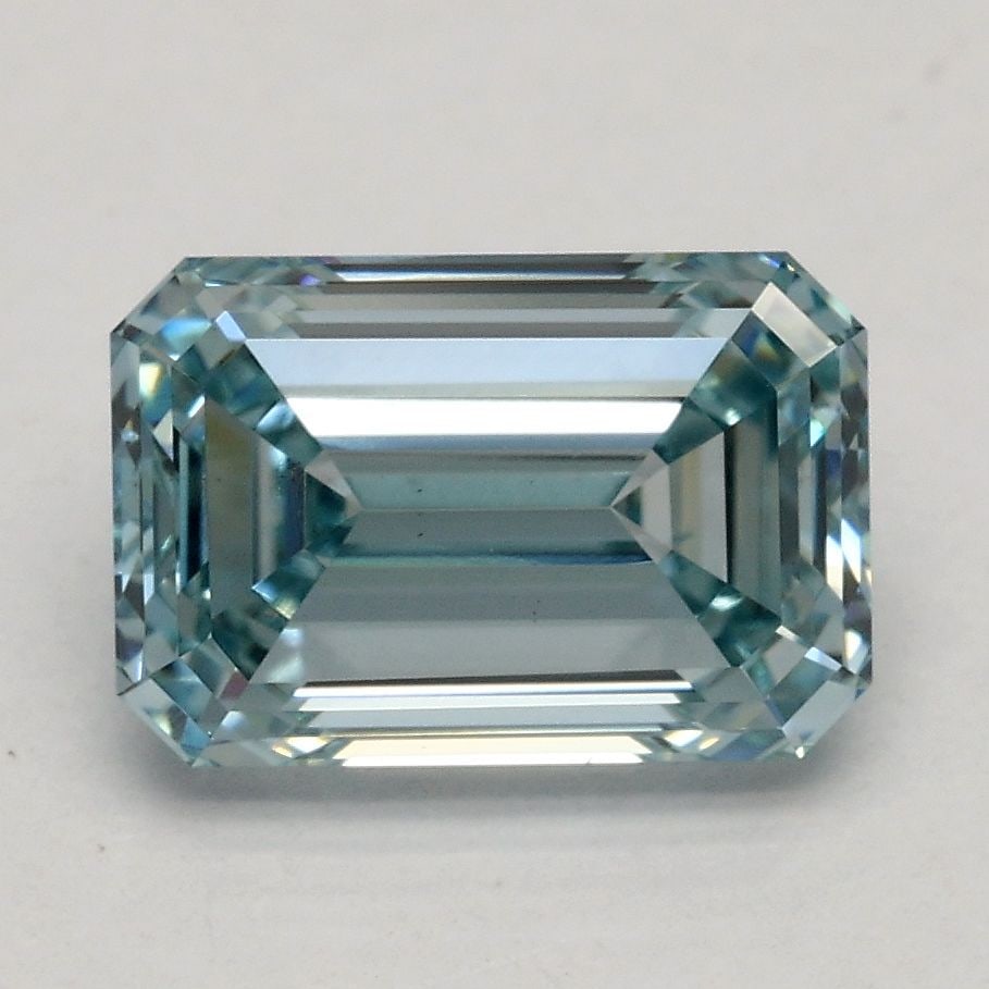 Loose Diamond - EMERALD 1.85ct Fancy Intense Greenish Blue VS1: Loose Diamond - EMERALD 1.85ct Fancy Intense Greenish Blue VS1 Source: This is a real non-mined Diamond that has been grown in a lab Shape: EMERALD Carats: 1.85 Color: Fancy Intense Greenish Blue Cert
