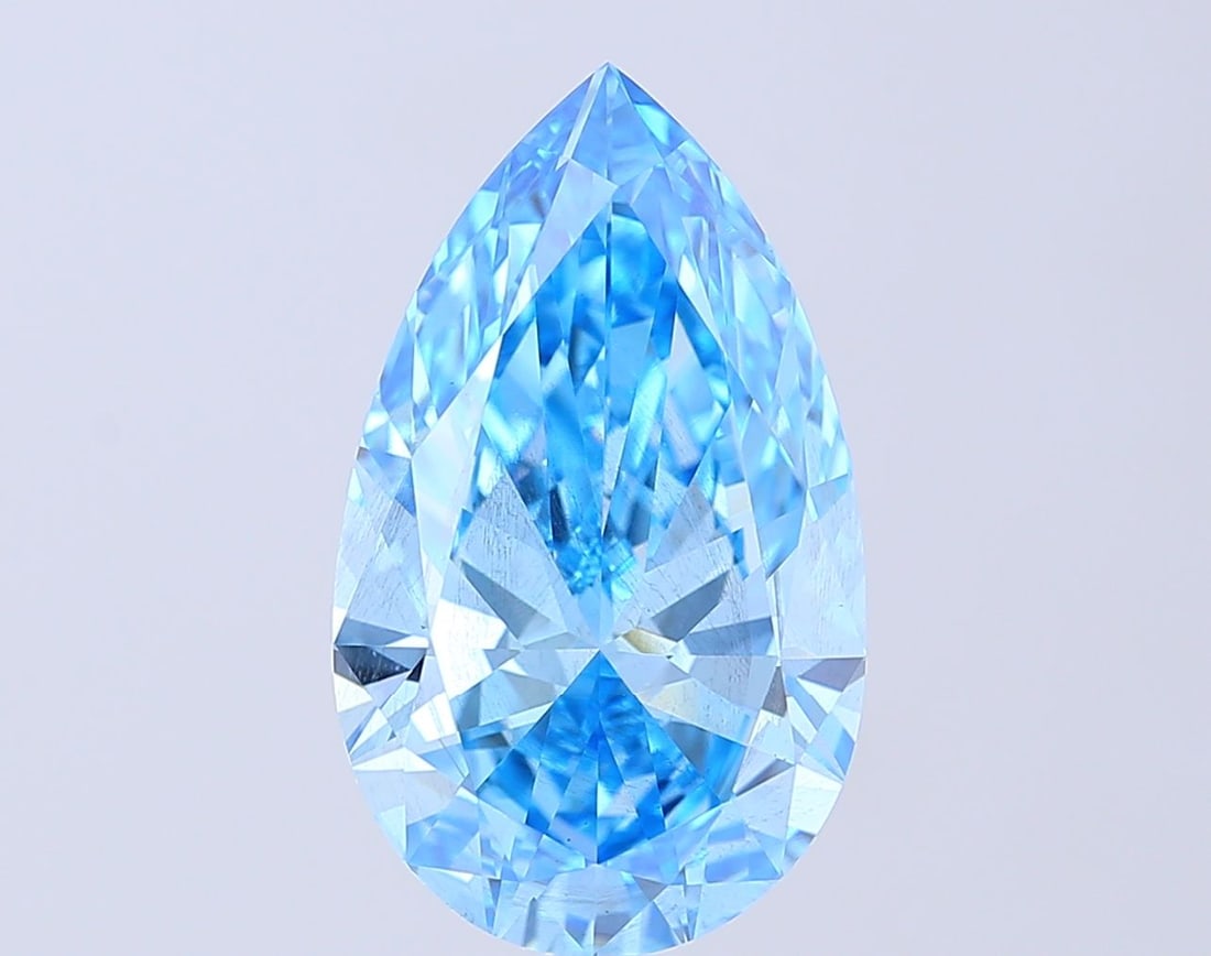 Loose Diamond - PEAR 6.27ct Fancy Vivid Blue SI1: Loose Diamond - PEAR 6.27ct Fancy Vivid Blue SI1 Source: This is a real non-mined Diamond that has been grown in a lab Shape: PEAR Carats: 6.27 Color: Fancy Vivid Blue Certification: IGI Video: