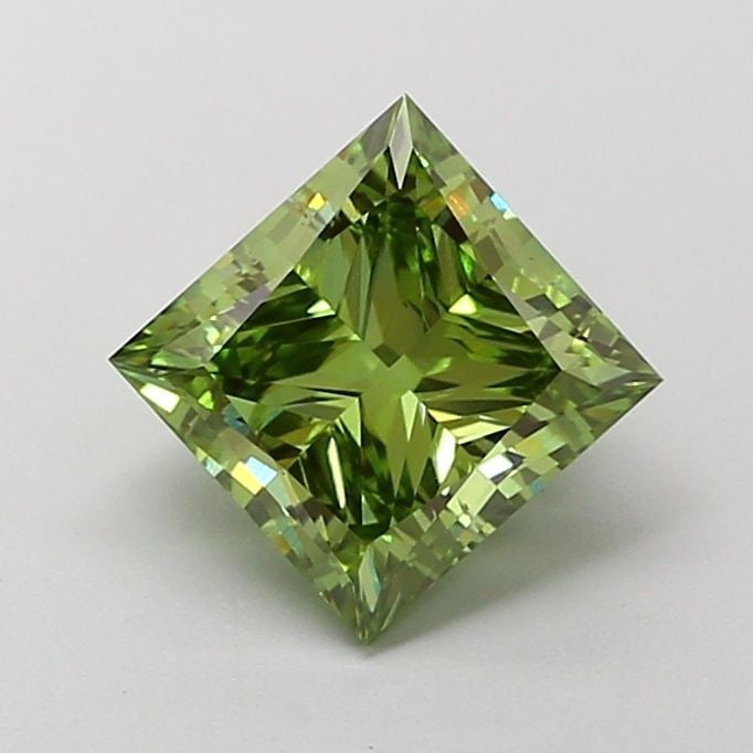 Loose Diamond - PRINCESS 2.0ct Fancy Vivid Green VS1: Loose Diamond - PRINCESS 2.0ct Fancy Vivid Green VS1 Source: This is a real non-mined Diamond that has been grown in a lab Shape: PRINCESS Carats: 2.0 Color: Fancy Vivid Green Certification: IGI Video