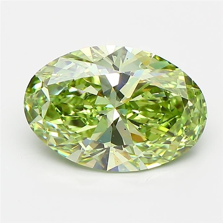 Loose Diamond - OVAL 2.57ct Fancy Vivid Green VS2: Loose Diamond - OVAL 2.57ct Fancy Vivid Green VS2 Source: This is a real non-mined Diamond that has been grown in a lab Shape: OVAL Carats: 2.57 Color: Fancy Vivid Green Certification: IGI Video: