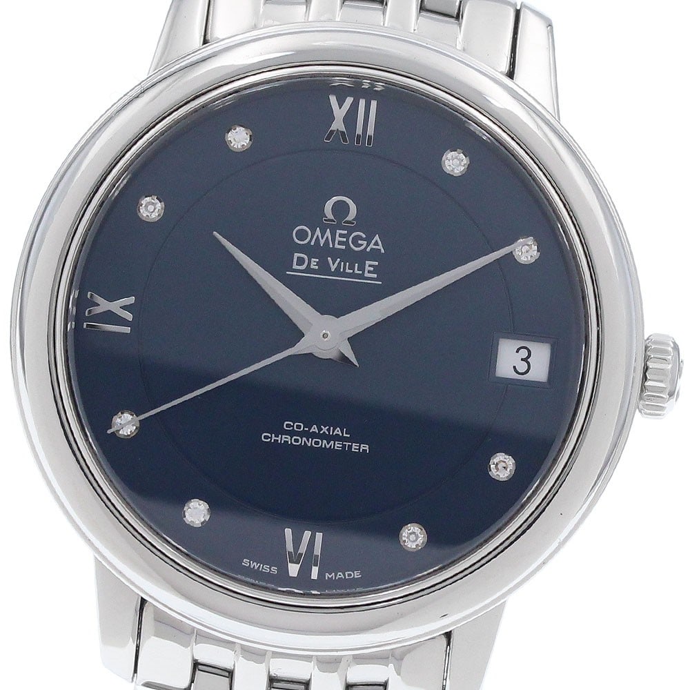 OMEGA De Ville Prestige 424.10.33.20.53.001 Ladies Automatic Diamond Date Watch: OMEGA De Ville Prestige 424.10.33.20.53.001 Ladies Automatic Diamond Date Watch Omega De Ville Prestige ladies wristwatch with a navy dial, automatic Co-Axial movement, and date display. This referenc