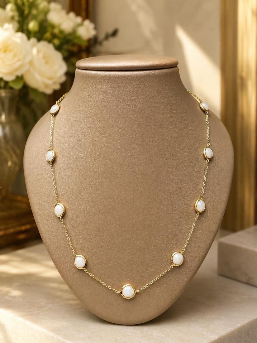 Ippolita Rock Candy 18k Yellow Gold White Agate Station Chain Necklace 31": Ippolita Rock Candy 18k Yellow Gold White Agate Station Chain Necklace 31" Ippolita Rock Candy chain necklace crafted in solid 18k yellow gold and set with 15 natural white agate cabochons in bezel se