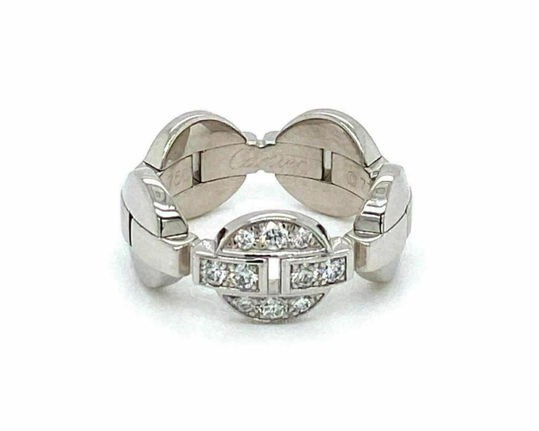 Cartier Himalia 18k White Gold Diamond Band Ring Size 6 with Certificate Box: Cartier Himalia 18k White Gold Diamond Band Ring Size 6 with Certificate Box Pre-owned Cartier Himalia diamond band ring crafted in 18k white gold. This signed ring features a wide polished band with 