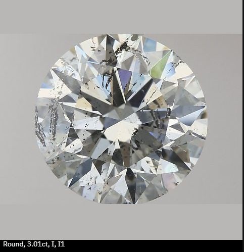 Loose Diamond - ROUND 3.01ct I I1: Loose Diamond - ROUND 3.01ct I I1 Source: Natural Shape: ROUND Carats: 3.01 Color: I Clarity: I1 Certification: GIA Video: