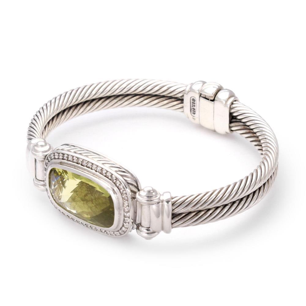 David Yurman Noblesse Double Band Bracelet with Diamond Lemon Citrine: David Yurman Noblesse Double Band Bracelet with Diamond Lemon Citrine This stunning authentic bracelet is from David Yurman's Noblesse collection, expertly crafted from sterling silver. The design fea