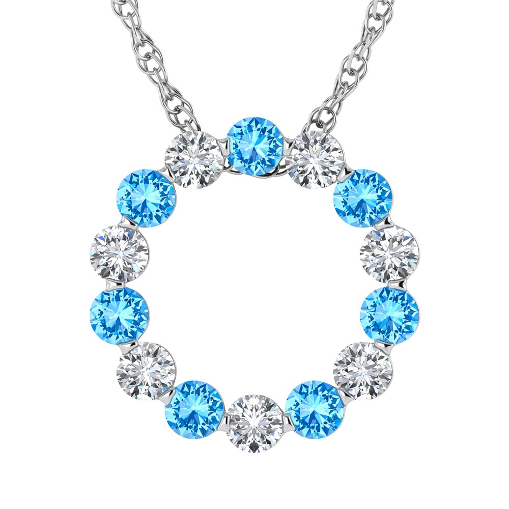 14K White Gold Alternate Blue and White Lab Grown Diamond 1 Ct.Tw.Circle Pendant: 14K White Gold Alternate Blue and White Lab Grown Diamond 1 Ct.Tw.Circle Pendant A breathtaking circle pendant crafted in 14K white gold, showcasing alternating blue and white lab-grown diamonds with 