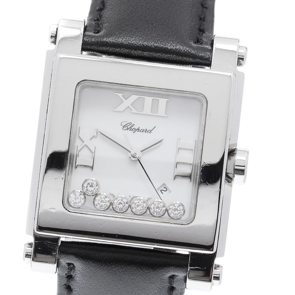 Chopard Happy Sport women's quartz watch ref 8495 7-diamond: Chopard Happy Sport women's quartz watch ref 8495 7-diamond Chopard Happy Sport women's wristwatch with a quartz movement and date function. This reference 8495 features a white dial in a stainless st