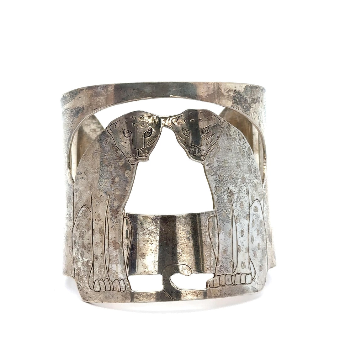 C. Sebiri Sterling Silver Etched Panther Leopard Cuff Bracelet 58.4mm