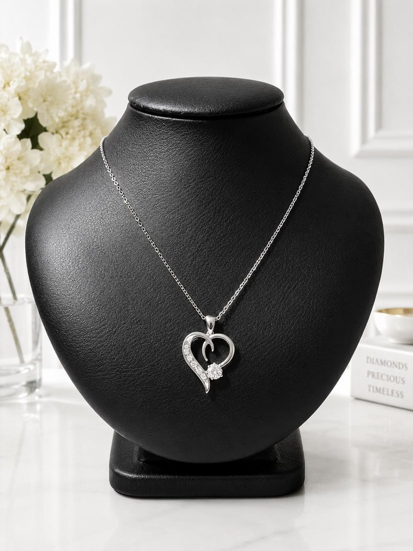 14k 10k White Gold Diamond Heart Flower Pendant Necklace 16 in: 14k 10k White Gold Diamond Heart Flower Pendant Necklace 16 in Pre-owned women's necklace featuring a heart pendant with a flower cluster design accented by natural round brilliant cut diamonds in pro