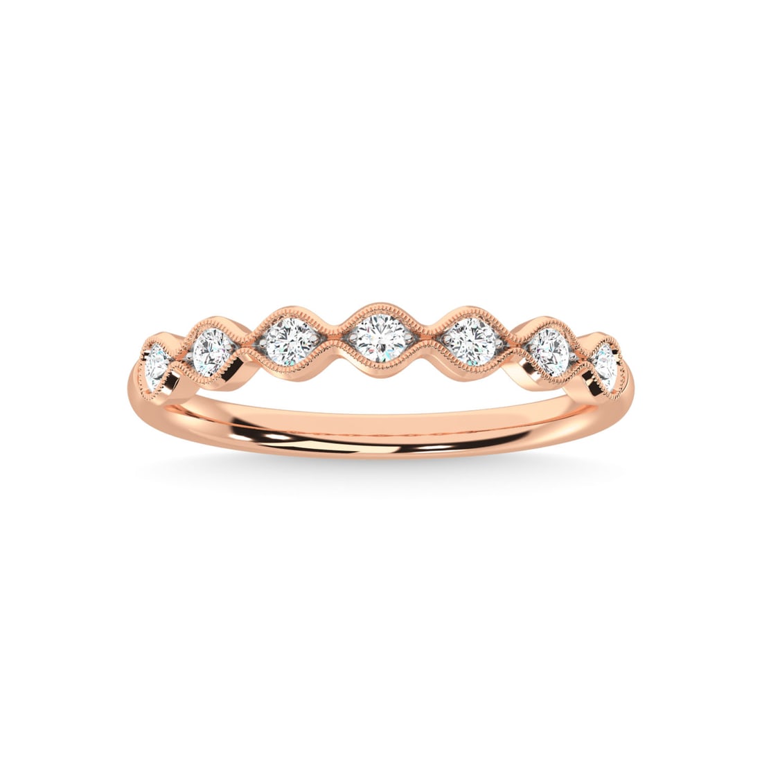 14K Rose Gold Diamond 1/4 Ct.Tw. Stackable Band: 14K Rose Gold Diamond 1/4 Ct.Tw. Stackable Band 14k Rose Gold Stone Color: G-h Stone Clarity: Si3 Each ring is presented in standard size 6.5. Complimentary resizing is available between sizes 510 (in