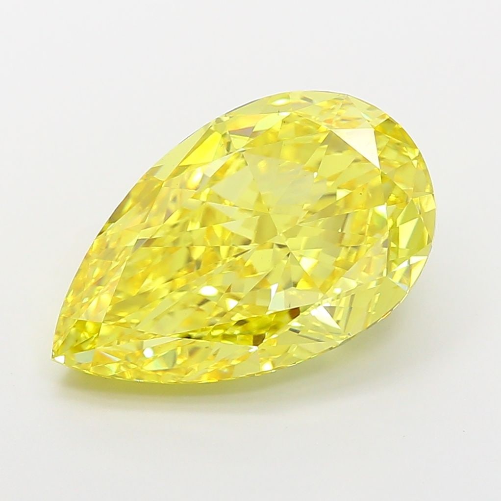 Loose Diamond - PEAR 9.61ct Fancy Vivid Yellow VS1: Loose Diamond - PEAR 9.61ct Fancy Vivid Yellow VS1 Source: This is a real non-mined Diamond that has been grown in a lab Shape: PEAR Carats: 9.61 Color: Fancy Vivid Yellow Certification: IGI Video:
