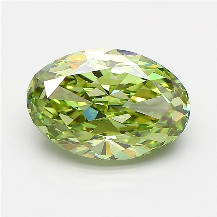 Loose Diamond - OVAL 2.51ct Fancy Vivid Green VVS2: Loose Diamond - OVAL 2.51ct Fancy Vivid Green VVS2 Source: This is a real non-mined Diamond that has been grown in a lab Shape: OVAL Carats: 2.51 Color: Fancy Vivid Green Certification: IGI Video: