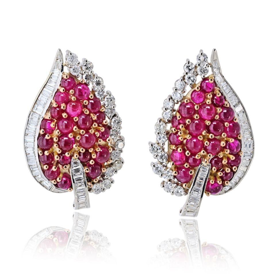 Platinum 18K Yellow Gold Earrings with 42 Rubies and 5 Ct Diamonds (1 of 7)