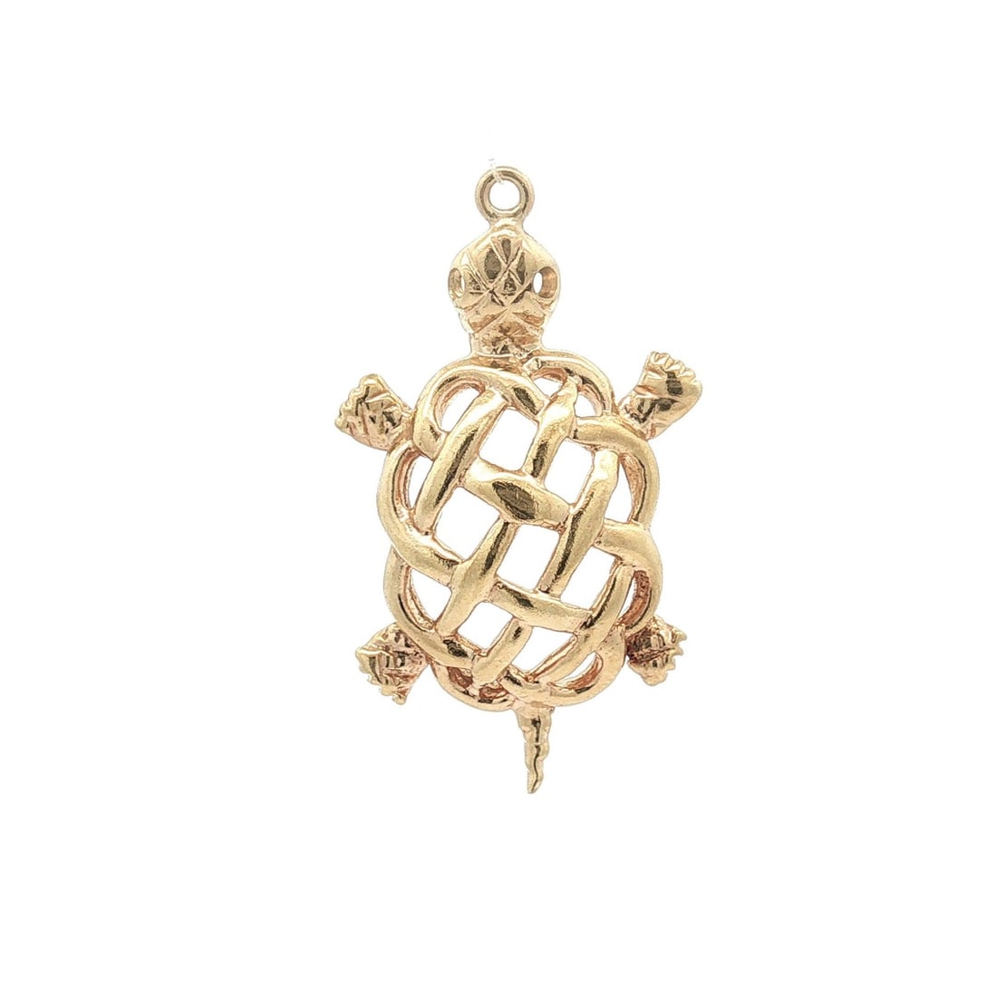 Vintage Yellow Gold Turtle Charm Pendant Openwork Lattice Weave: Vintage Yellow Gold Turtle Charm Pendant Openwork Lattice Weave Vintage turtle charm pendant with an openwork basket weave lattice design in solid yellow gold. This pre-owned piece has no stone and re