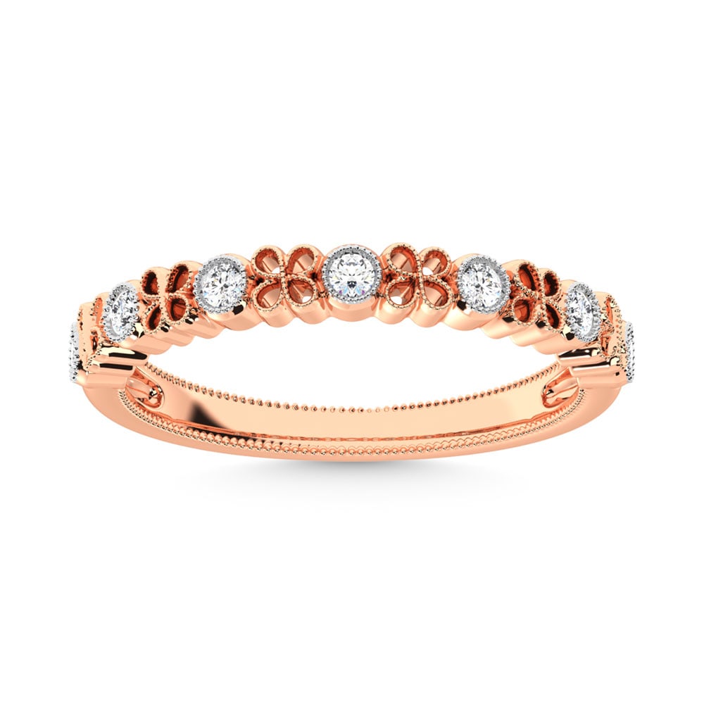 14K Rose Gold Diamond 1/6 Ct.Tw. Stack Band: 14K Rose Gold Diamond 1/6 Ct.Tw. Stack Band 14k Rose Gold Stone Color: G-h Stone Clarity: I2 Each ring is presented in standard size 6.5. Complimentary resizing is available between sizes 510 (in 1/4 