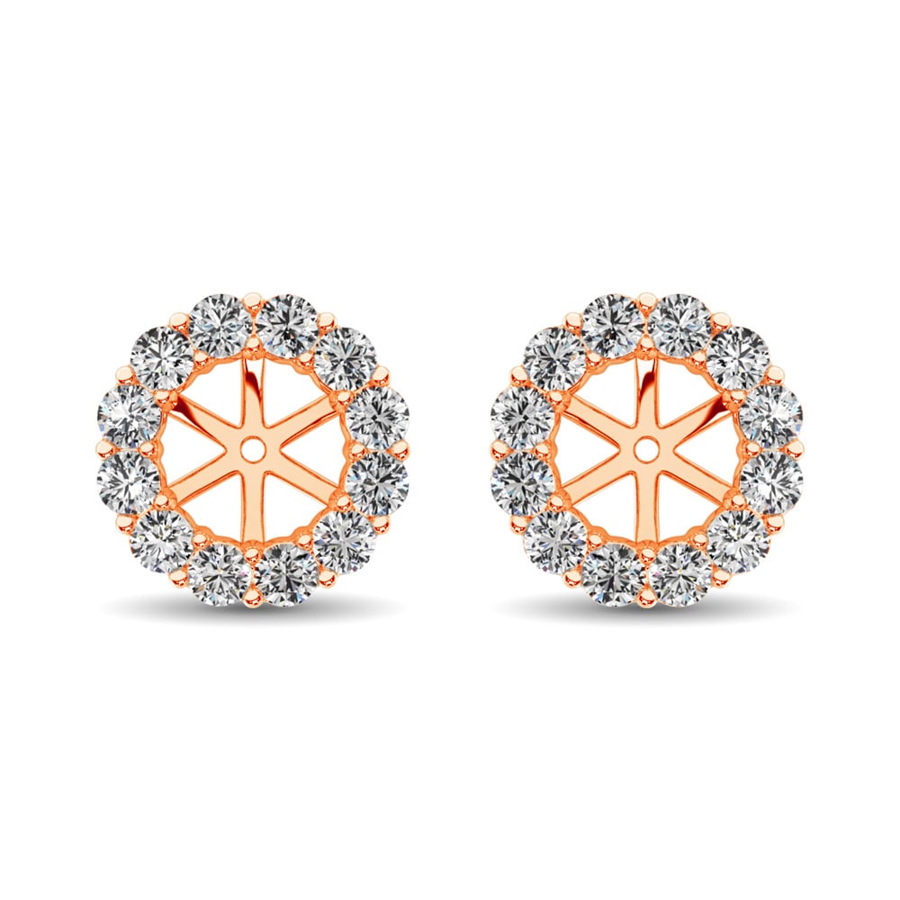 14K Rose Gold Diamond 1/3 Ct.Tw. Earrings Jacket: 14K Rose Gold Diamond 1/3 Ct.Tw. Earrings Jacket These amazing earrings are available in 14K Rose Gold. There are 14 round diamonds with a total carat weight of 1/3 Ct.Tw. set in a Prong setting. 14k 