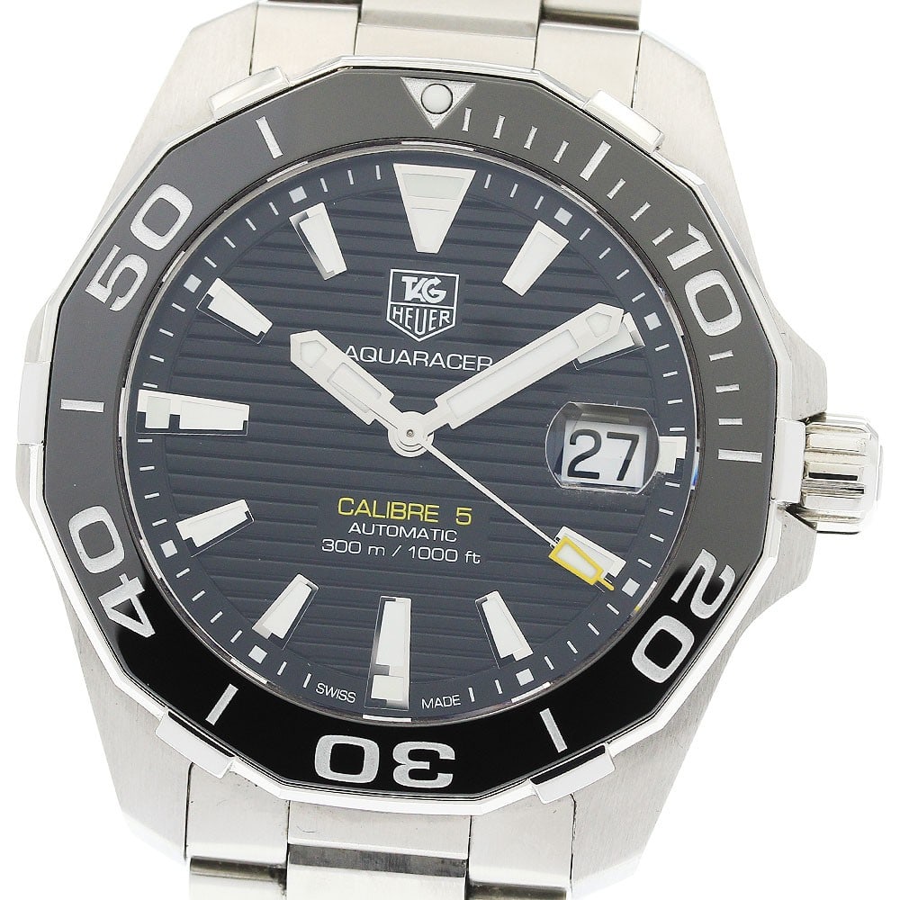 TAG HEUER Aquaracer Calibre 5 Automatic Date Watch Ref WAY211A.BA0928: TAG HEUER Aquaracer Calibre 5 Automatic Date Watch Ref WAY211A.BA0928 TAG HEUER Aquaracer Calibre 5 automatic men's wristwatch with date display. This stainless steel model features a black dial and a